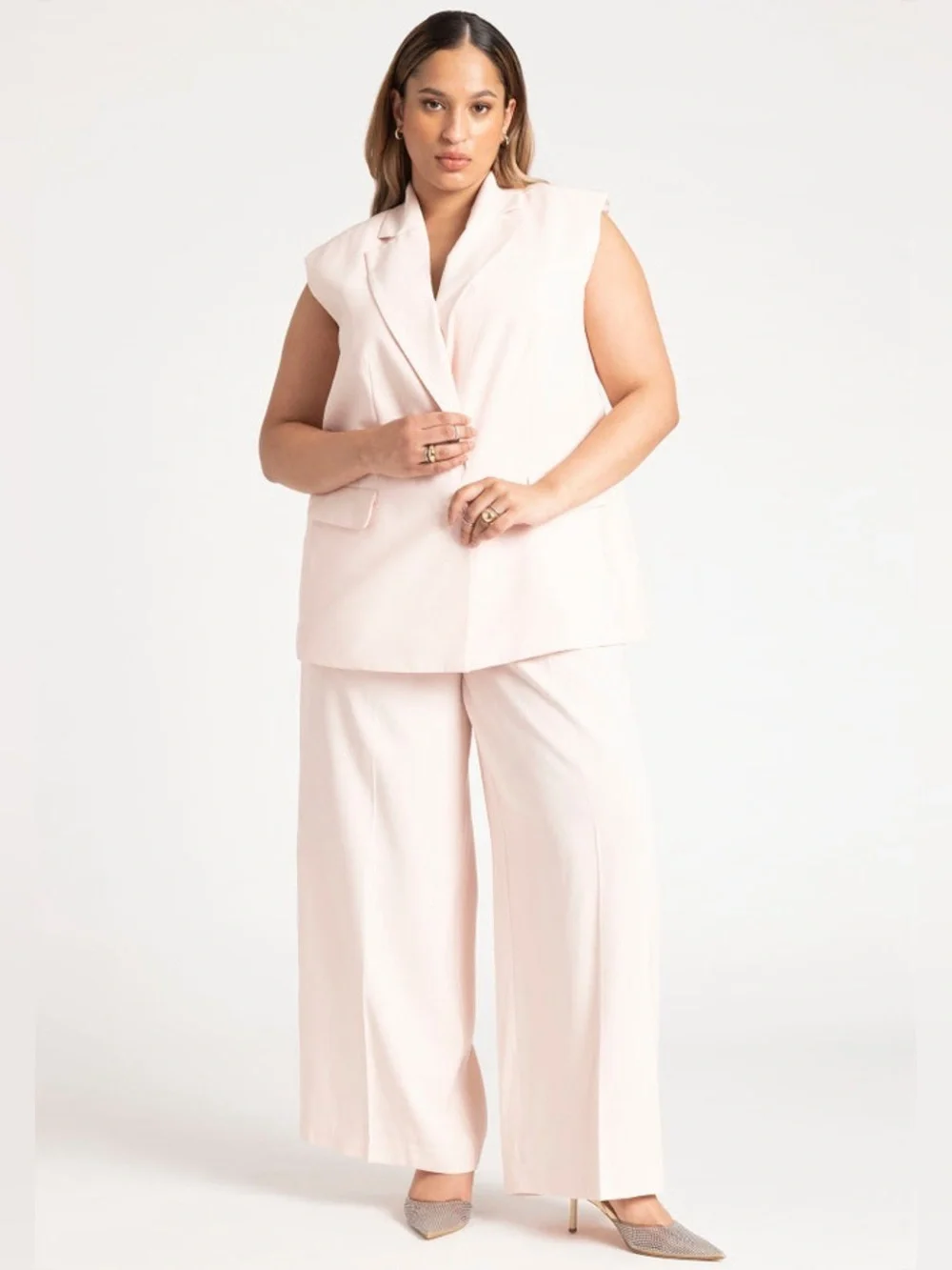 NWT! Eloquii Crystal Pink Long Tailored Two-Button Vest. Size 28.